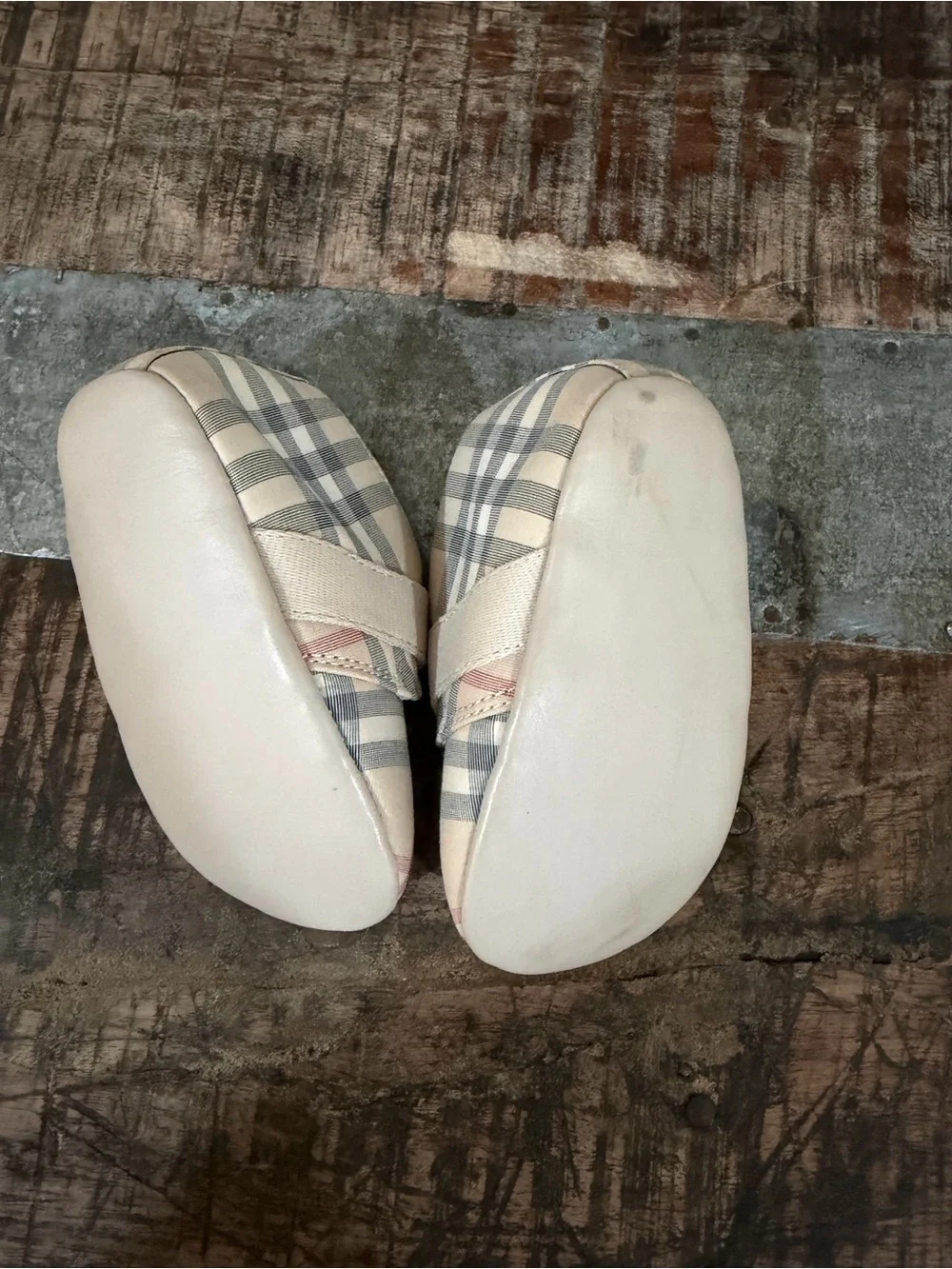 Burberry Beige Plaid Kids Slip-On Shoes with Velcro Strap